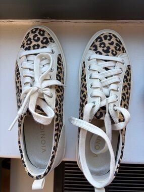 Vionic Leopard-Print Low-Top Sneakers in Beige and Black